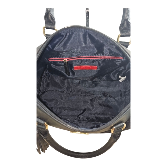 TOMMY HILFIGER Signature Jacquard Black Satchel with Large Tassel - Picture 6 of 8
